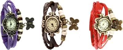 NS18 Vintage Butterfly Rakhi Watch Combo of 3 Purple, Brown And Red Analog Watch  - For Women   Watches  (NS18)