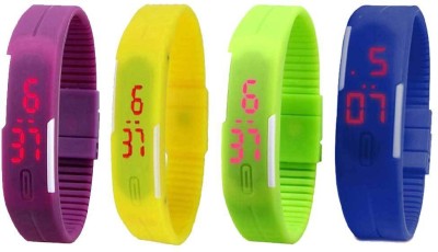 NS18 Silicone Led Magnet Band Combo of 4 Purple, Yellow, Green And Blue Digital Watch  - For Boys & Girls   Watches  (NS18)