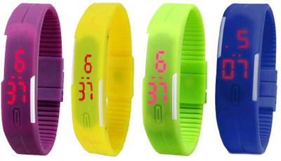 NS18 Silicone Led Magnet Band Combo of 4 Purple, Yellow, Green And Blue Digital Watch  - For Boys & Girls   Watches  (NS18)