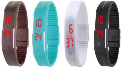 NS18 Silicone Led Magnet Band Combo of 4 Brown, Sky Blue, White And Black Digital Watch  - For Boys & Girls   Watches  (NS18)