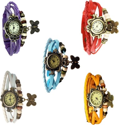NS18 Vintage Butterfly Rakhi Combo of 5 Purple, Red, Sky Blue, White And Yellow Analog Watch  - For Women   Watches  (NS18)