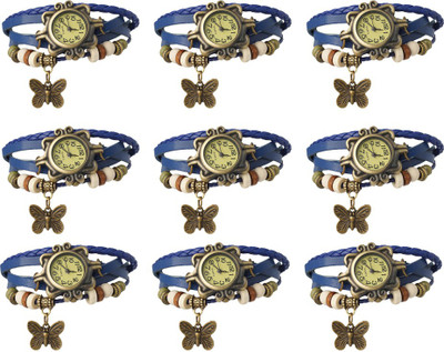 

Kissu Vintage Rakhi Combo of 9 Blue Watch - For Women