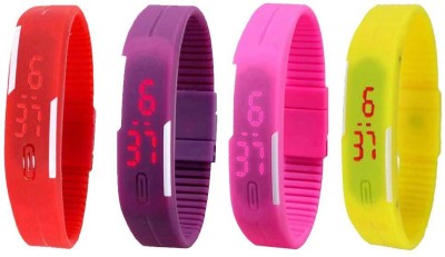 NS18 Silicone Led Magnet Band Combo of 4 Red, Purple, Pink And Yellow Digital Watch  - For Boys & Girls   Watches  (NS18)