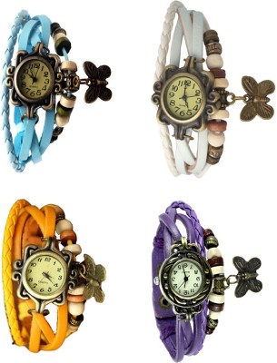 NS18 Vintage Butterfly Rakhi Combo of 4 Sky Blue, Yellow, White And Purple Analog Watch  - For Women   Watches  (NS18)