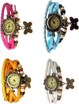 NS18 Vintage Butterfly Rakhi Combo of 4 Pink, Yellow, Sky Blue And White Analog Watch  - For Women   Watches  (NS18)