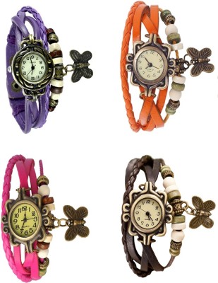 NS18 Vintage Butterfly Rakhi Combo of 4 Purple, Pink, Orange And Brown Analog Watch  - For Women   Watches  (NS18)
