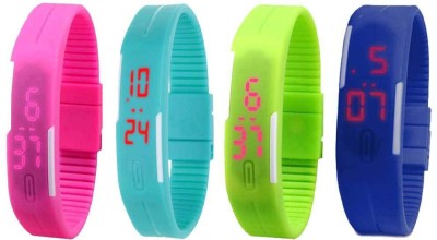NS18 Silicone Led Magnet Band Combo of 4 Pink, Sky Blue, Green And Blue Digital Watch  - For Boys & Girls   Watches  (NS18)