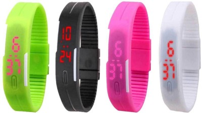 NS18 Silicone Led Magnet Band Combo of 4 Green, Black, Pink And White Digital Watch  - For Boys & Girls   Watches  (NS18)