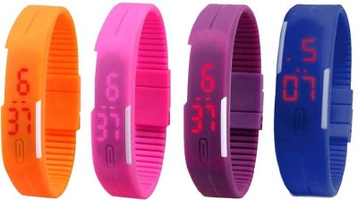 NS18 Silicone Led Magnet Band Combo of 4 Orange, Pink, Purple And Blue Digital Watch  - For Boys & Girls   Watches  (NS18)