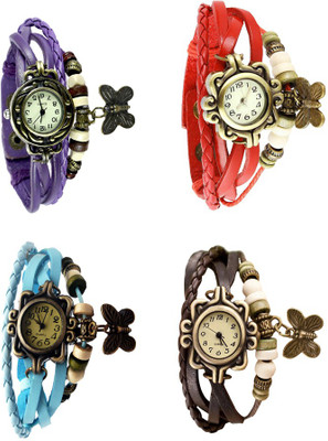 

Kissu Vintage Rakhi Combo of 4 Purple, Sky Blue, Red And Brown Watch - For Women