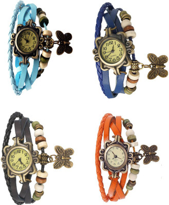 

Kissu Vintage Rakhi Combo of 4 Sky Blue, Black, Blue And Orange Watch - For Women