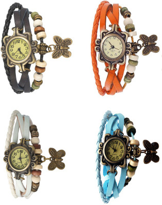 

Kissu Vintage Rakhi Combo of 4 Black, White, Orange And Sky Blue Watch - For Women