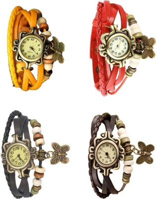 NS18 Vintage Butterfly Rakhi Combo of 4 Yellow, Black, Red And Brown Analog Watch  - For Women   Watches  (NS18)