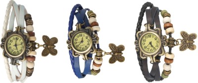 NS18 Vintage Butterfly Rakhi Watch Combo of 3 White, Blue And Black Analog Watch  - For Women   Watches  (NS18)