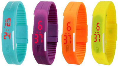 

NS18 Silicone Led Magnet Band Combo of 4 Sky Blue, Purple, Orange And Yellow Watch - For Boys & Girls