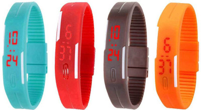 

NS18 Silicone Led Magnet Band Combo of 4 Sky Blue, Red, Brown And Orange Watch - For Boys & Girls