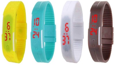 NS18 Silicone Led Magnet Band Combo of 4 Yellow, Sky Blue, White And Brown Digital Watch  - For Boys & Girls   Watches  (NS18)