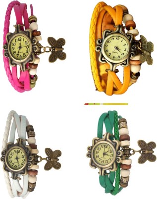 NS18 Vintage Butterfly Rakhi Combo of 4 Pink, White, Yellow And Green Analog Watch  - For Women   Watches  (NS18)