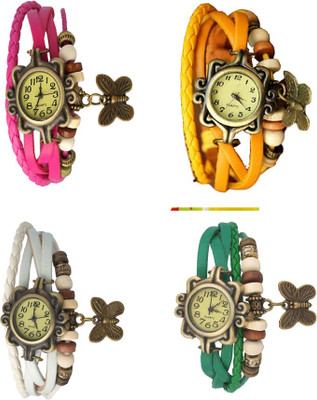 

Kissu Vintage Rakhi Combo of 4 Pink, White, Yellow And Green Watch - For Women