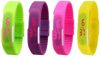 NS18 Silicone Led Magnet Band Combo of 4 Green, Purple, Pink And Yellow Digital Watch  - For Boys & Girls   Watches  (NS18)
