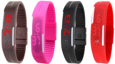 NS18 Silicone Led Magnet Band Watch Combo of 4 Brown, Pink, Black And Red Digital Watch  - For Couple   Watches  (NS18)