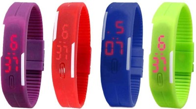 NS18 Silicone Led Magnet Band Combo of 4 Purple, Red, Blue And Green Digital Watch  - For Boys & Girls   Watches  (NS18)