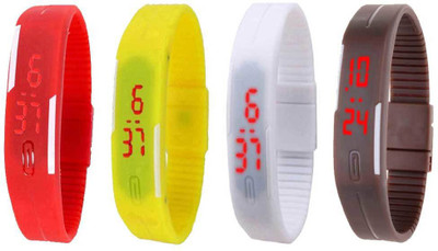 

Kissu Led Magnet Band Combo of 4 Red, White, Yellow And Brown Watch - For Men & Women