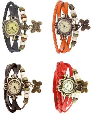 NS18 Vintage Butterfly Rakhi Combo of 4 Black, Brown, Orange And Red Analog Watch  - For Women   Watches  (NS18)