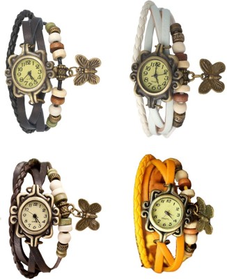 NS18 Vintage Butterfly Rakhi Combo of 4 Black, Brown, White And Yellow Analog Watch  - For Women   Watches  (NS18)