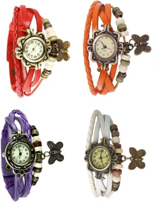NS18 Vintage Butterfly Rakhi Combo of 4 Red, Purple, Orange And White Analog Watch  - For Women   Watches  (NS18)