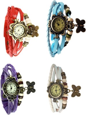 NS18 Vintage Butterfly Rakhi Combo of 4 Red, Purple, Sky Blue And White Analog Watch  - For Women   Watches  (NS18)