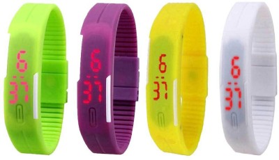 NS18 Silicone Led Magnet Band Combo of 4 Green, Purple, Yellow And White Digital Watch  - For Boys & Girls   Watches  (NS18)