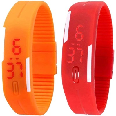 NS18 Silicone Led Magnet Band Set of 2 Orange And Red Digital Watch  - For Boys & Girls   Watches  (NS18)