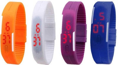 NS18 Silicone Led Magnet Band Combo of 4 Orange, White, Purple And Blue Digital Watch  - For Boys & Girls   Watches  (NS18)