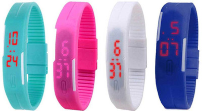 

NS18 Silicone Led Magnet Band Combo of 4 Sky Blue, Pink, White And Blue Watch - For Boys & Girls