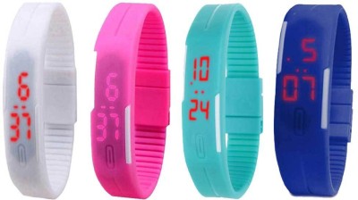 NS18 Silicone Led Magnet Band Combo of 4 White, Pink, Sky Blue And Blue Digital Watch  - For Boys & Girls   Watches  (NS18)