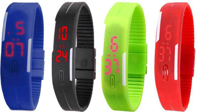 

NS18 Silicone Led Magnet Band Watch Combo of 4 Blue, Black, Green And Red Watch - For Couple