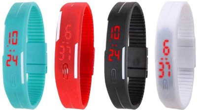 NS18 Silicone Led Magnet Band Combo of 4 Sky Blue, Red, Black And White Digital Watch  - For Boys & Girls   Watches  (NS18)