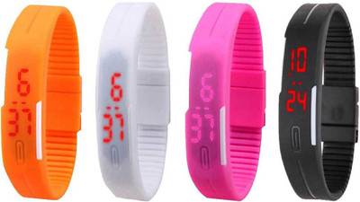Kissu Led Magnet Band Combo of 4 Orange, White, Pink And Black Watch - For Men & Women
