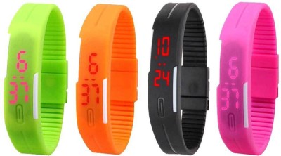 NS18 Silicone Led Magnet Band Combo of 4 Green, Orange, Black And Pink Digital Watch  - For Boys & Girls   Watches  (NS18)