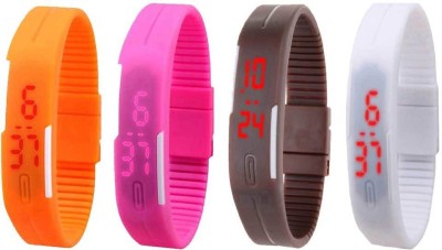 NS18 Silicone Led Magnet Band Combo of 4 Orange, Pink, Brown And White Digital Watch  - For Boys & Girls   Watches  (NS18)