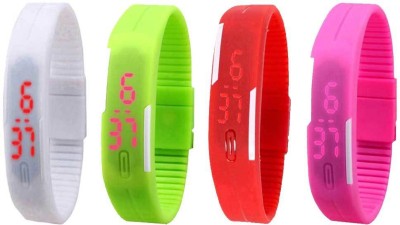 NS18 Silicone Led Magnet Band Watch Combo of 4 White, Green, Red And Pink Digital Watch  - For Couple   Watches  (NS18)
