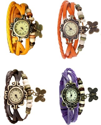 NS18 Vintage Butterfly Rakhi Combo of 4 Yellow, Brown, Orange And Purple Analog Watch  - For Women   Watches  (NS18)