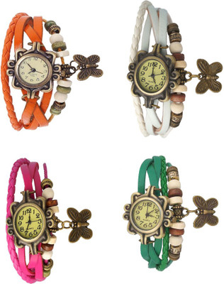 

Kissu Vintage Rakhi Combo of 4 Orange, Pink, White And Green Watch - For Women