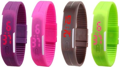 NS18 Silicone Led Magnet Band Combo of 4 Purple, Pink, Brown And Green Digital Watch  - For Boys & Girls   Watches  (NS18)