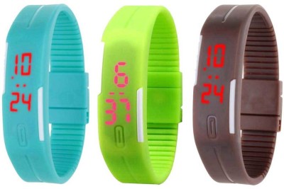 NS18 Silicone Led Magnet Band Combo of 3 Sky Blue, Green And Brown Digital Watch  - For Boys & Girls   Watches  (NS18)