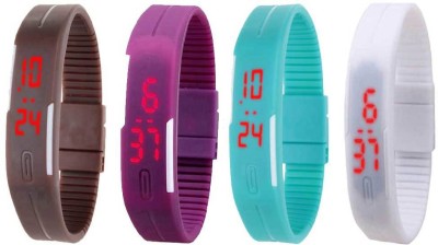 NS18 Silicone Led Magnet Band Combo of 4 Brown, Purple, Sky Blue And White Digital Watch  - For Boys & Girls   Watches  (NS18)