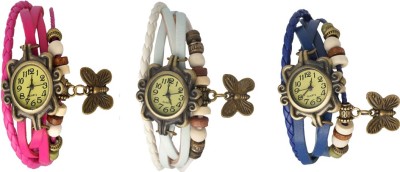 NS18 Vintage Butterfly Rakhi Watch Combo of 3 Pink, White And Blue Analog Watch  - For Women   Watches  (NS18)