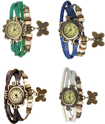 

Kissu Vintage Rakhi Combo of 4 Green, Brown, Blue And White Watch - For Women