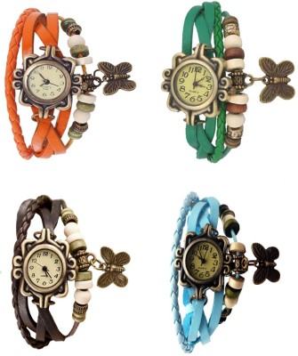 NS18 Vintage Butterfly Rakhi Combo of 4 Orange, Brown, Green And Sky Blue Analog Watch  - For Women   Watches  (NS18)